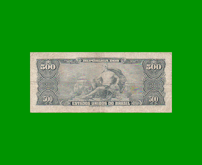 BILLETE DE BRASIL 500 CRUZEIROS RESELLADO 50 CTVOS, PICK 186, AÑO 1967, ESTADO BUENO+ .- - Imagen 2