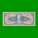 BILLETE DE BRASIL 500 CRUZEIROS RESELLADO 50 CTVOS, PICK 186, AÑO 1967, ESTADO BUENO+ .-