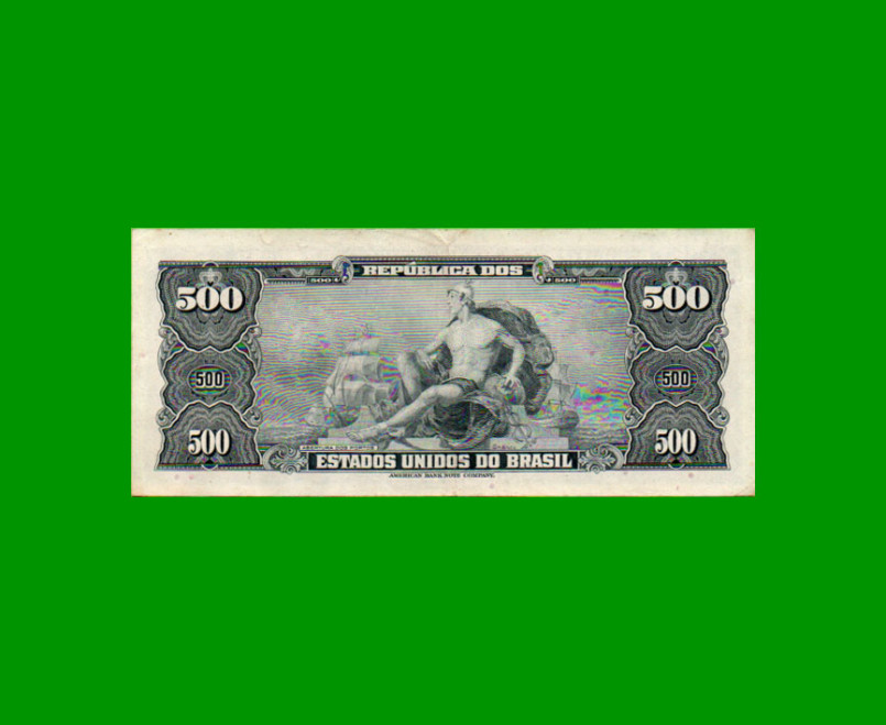 BILLETE DE BRASIL 500 CRUZEIROS RESELLADO 50 CTVOS, PICK 186, AÑO 1967, ESTADO EXCELENTE- .- - Imagen 2