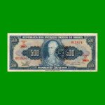 BILLETE DE BRASIL 500 CRUZEIROS RESELLADO 50 CTVOS, PICK 186, AÑO 1967, ESTADO EXCELENTE- .-