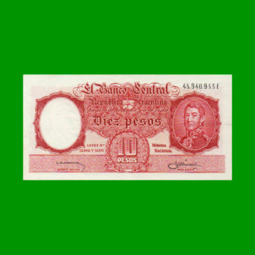 MONEDA NACIONAL $10,00, BOT 1961, AÑO 1958, ESTADO EXCELENTE.-