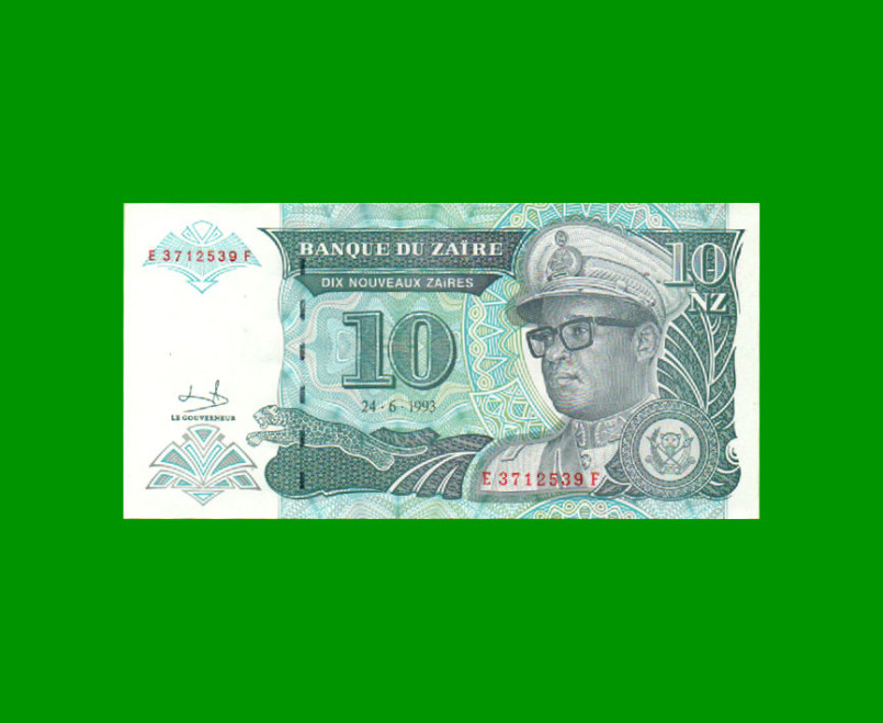 BILLETE DE ZAIRE 10 NUEVOS ZAIRE, PICK 55, AÑO 1993, ESTADO SIN CIRCULAR.-