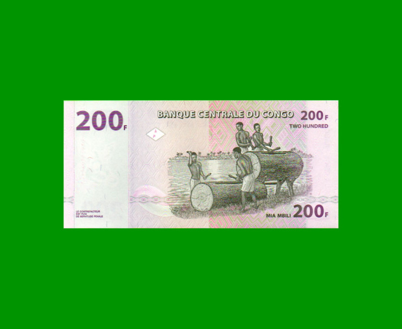 BILLETE DE CONGO 200 FRANCOS, PICK 99, AÑO 2007, ESTADO SIN CIRCULAR.- - Imagen 2