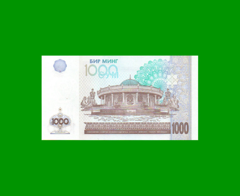 BILLETE DE UZBEKISTAN 1.000 SUM, PICK 82, AÑO 2001, ESTADO SIN CIRCULAR.- - Imagen 2