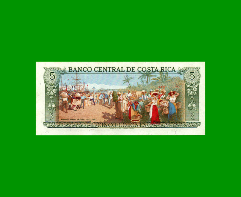 BILLETE DE COSTA RICA 5 COLONES, PICK 236e, AÑO 1990, ESTADO SIN CIRCULAR.- - Imagen 2