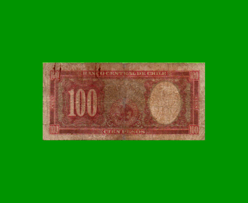 BILLETE DE CHILE $ 100,00, PICK 114, AÑO 1947/58, ESTADO BUENO.- - Imagen 2