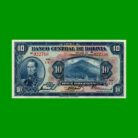 BILLETE DE BOLIVIA 10 BOLIVIANOS, PICK 121, AÑO 1928, ESTADO EXCELENTE.-