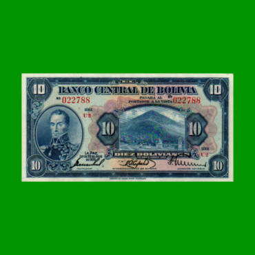 BILLETE DE BOLIVIA 10 BOLIVIANOS, PICK 121, AÑO 1928, ESTADO EXCELENTE.-