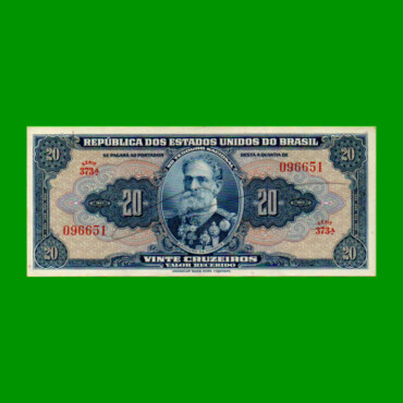 BILLETE DE BRASIL 20 CRUZEIROS, PICK 136, AÑO 1943, ESTADO MUY BUENO+ .-