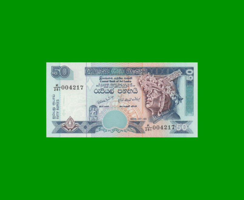 BILLETE DE SRI LANKA 50 RUPIAS, PICK 110f, AÑO 2006, ESTADO SIN CIRCULAR.-