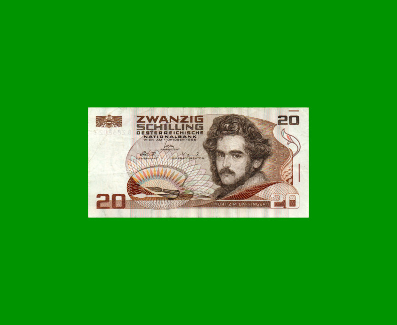 BILLETE DE AUSTRIA 20 SCHILLING, PICK 148, AÑO 1986, ESTADO MUY BUENO+ .-