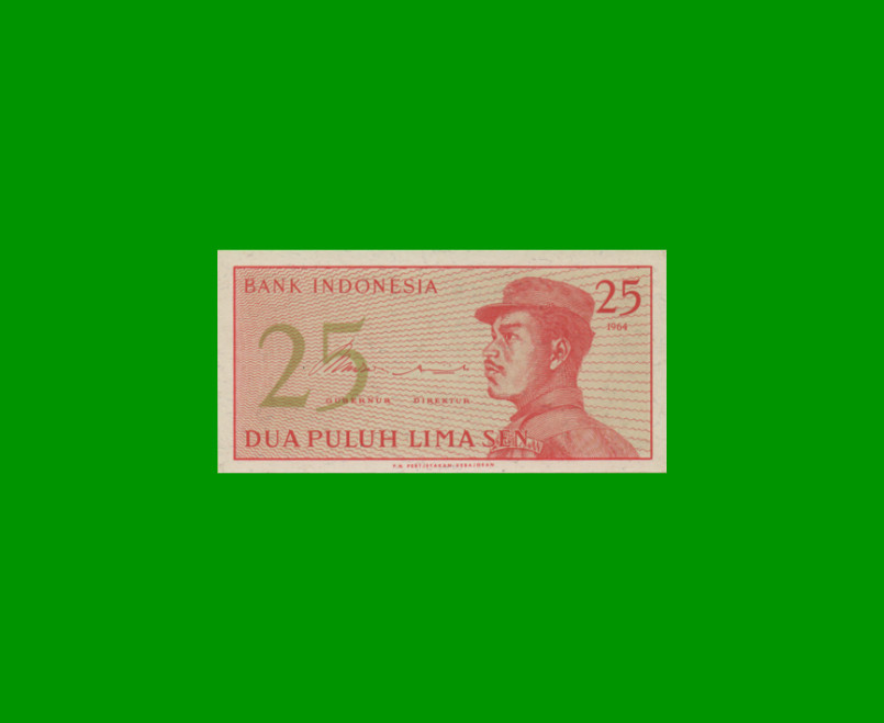 BILLETE DE INDONESIA 25 SEN, PICK 93, AÑO 1964, ESTADO SIN CIRCULAR.-