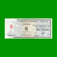 BONO DE RIO NEGRO $ 5,00, EC 385, AÑO 1995, ESTADO MUY BUENO.-