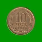 MONEDA DE CHILE 10 PESOS,  AÑO 1981, ESTADO USADA.-