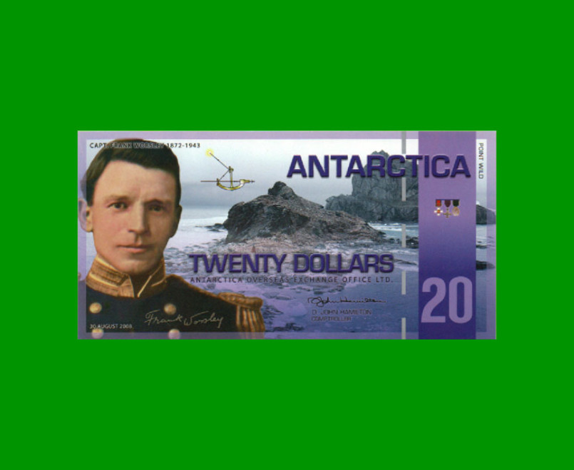 BILLETE DE ANTARTIDA 20 DOLARES, POLYMERO FANTASIA, AÑO 2008, ESTADO SIN CIRCULAR.-