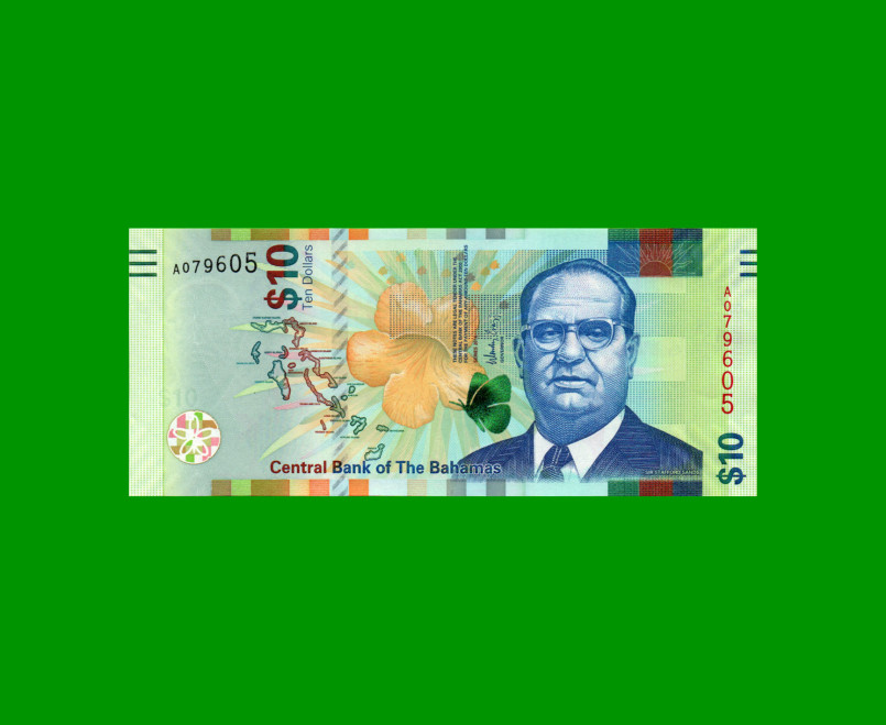 BILLETE DE BAHAMAS 10 DOLARES, PICK NEW, AÑO 2016, ESTADO SIN CIRCULAR.-