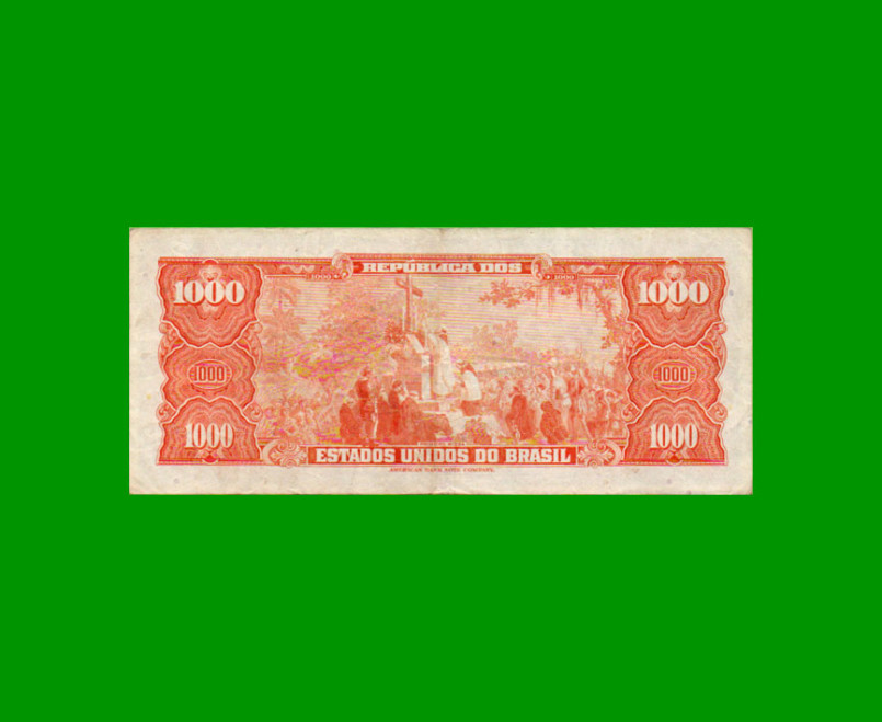 BILLETE DE BRASIL 1.000 CRUZEIROS RESELLADO 1 CRUZEIRO NOVO, PICK 187a, AÑO 1966, ESTADO MUY BUENO.- - Imagen 2