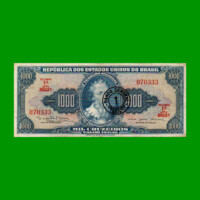 BILLETE DE BRASIL 1.000 CRUZEIROS RESELLADO 1 CRUZEIRO NOVO, PICK 187a, AÑO 1966, ESTADO MUY BUENO.-