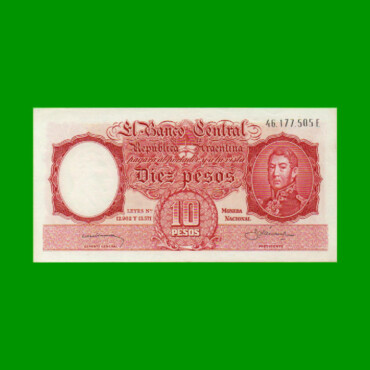 MONEDA NACIONAL $10,00, BOT 1961, AÑO 1958, ESTADO EXCELENTE+ .-