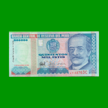 BILLETE DE PERU 500.000 INTIS, PICK 146, AÑO 1988, ESTADO EXCELENTE.-