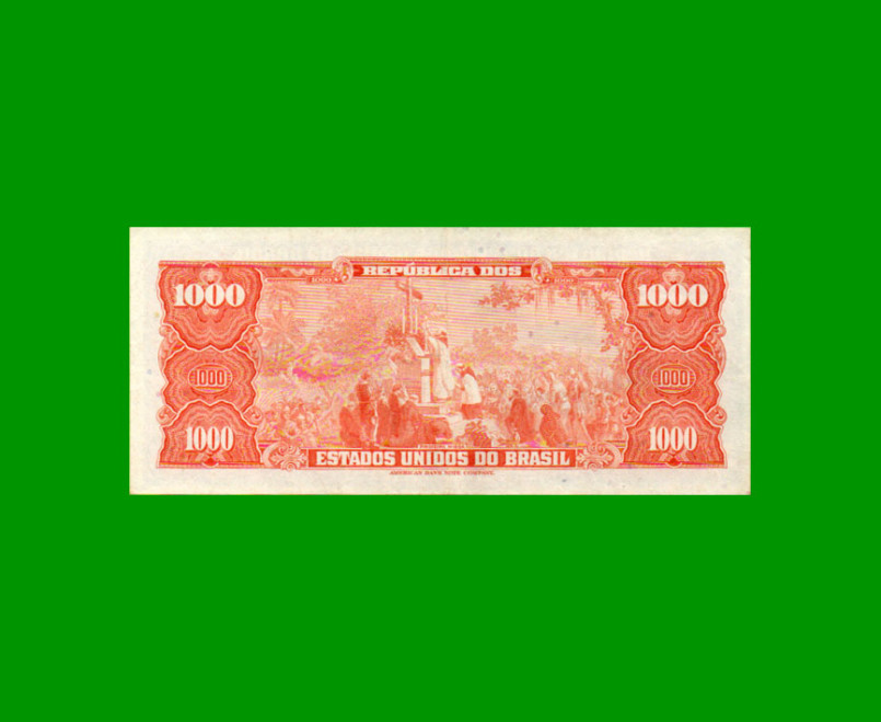 BILLETE DE BRASIL 1.000 CRUZEIROS RESELLADO 1 CRUZEIRO NOVO, PICK 187b, AÑO 1967, ESTADO EXCELENTE.- - Imagen 2