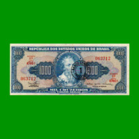 BILLETE DE BRASIL 1.000 CRUZEIROS RESELLADO 1 CRUZEIRO NOVO, PICK 187b, AÑO 1967, ESTADO EXCELENTE.-