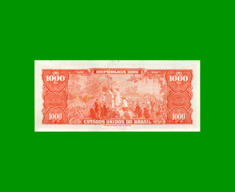 BILLETE DE BRASIL 1.000 CRUZEIROS RESELLADO 1 CRUZEIRO NOVO, PICK 187b, AÑO 1967, ESTADO EXCELENTE+ .- - Imagen 2