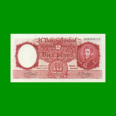 MONEDA NACIONAL $10,00, BOT 1967, AÑO 1960, ESTADO EXCELENTE.-