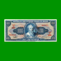 BILLETE DE BRASIL 1.000 CRUZEIROS RESELLADO 1 CRUZEIRO NOVO, PICK 187b, AÑO 1967, ESTADO EXCELENTE+ .-