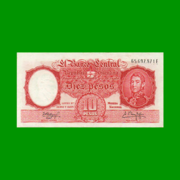 MONEDA NACIONAL $10,00, BOT 1970, AÑO 1961, ESTADO EXCELENTE.-