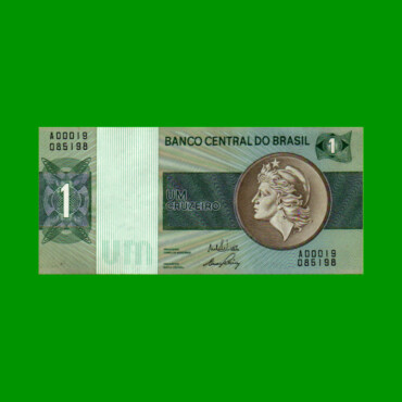 BILLETE DE BRASIL 1 CRUZEIRO, PICK 191, AÑO 1970, ESTADO EXCELENTE+ .-
