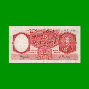 MONEDA NACIONAL $10,00, BOT 1971, AÑO 1961, ESTADO MUY BUENO.-
