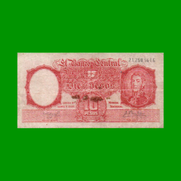 MONEDA NACIONAL $10,00, BOT 1971a, AÑO 1961, ESTADO BUENO.-
