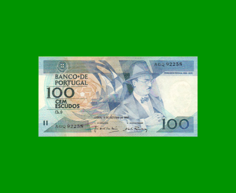 BILLETE DE PORTUGAL 100 ESCUDOS, PICK 179a, AÑO 1986, ESTADO SIN CIRCULAR.-