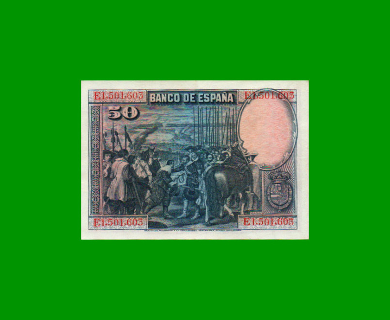 BILLETE DE ESPAÑA 50 PESETAS, PICK 75b, AÑO 1928, ESTADO EXCELENTE.- - Imagen 2