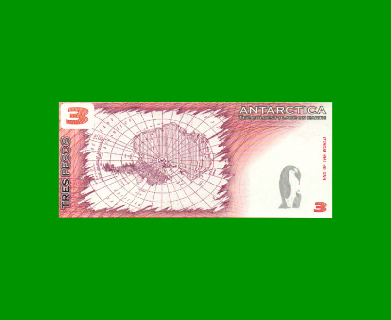 BILLETE DE ANTARTIDA 3 PESOS, FANTASIA, ESTADO SIN CIRCULAR.- - Imagen 2