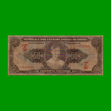 BILLETE DE BRASIL 50 CRUZEIROS, PICK 145, AÑO 1949, ESTADO BUENO.-