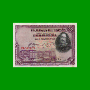 BILLETE DE ESPAÑA 50 PESETAS, PICK 75b, AÑO 1928, ESTADO EXCELENTE.-