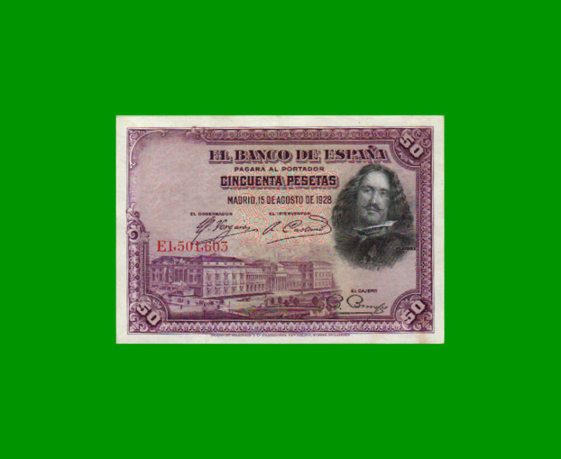 BILLETE DE ESPAÑA 50 PESETAS, PICK 75b, AÑO 1928, ESTADO EXCELENTE.-