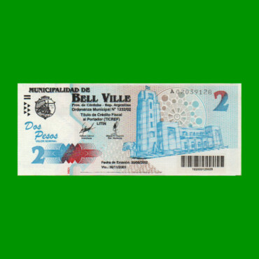 BONO MUNICIPALIDAD DE BELL VILLE $2,00, AÑO 2002/2003, ESTADO SIN CIRCULAR.-