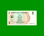 BILLETE DE ZIMBABWE 5 DOLARES, PICK 38, ESTADO SIN CIRCULAR.-