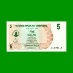 BILLETE DE ZIMBABWE 5 DOLARES, PICK 38, ESTADO SIN CIRCULAR.-
