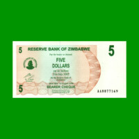 BILLETE DE ZIMBABWE 5 DOLARES, PICK 38, ESTADO SIN CIRCULAR.-