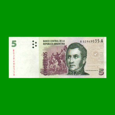 REPOSICION BILLETE CONVERTIBLE SEGUNDO DISEÑO $ 5,00, BOT 3334, ESTADO EXCELENTE.-