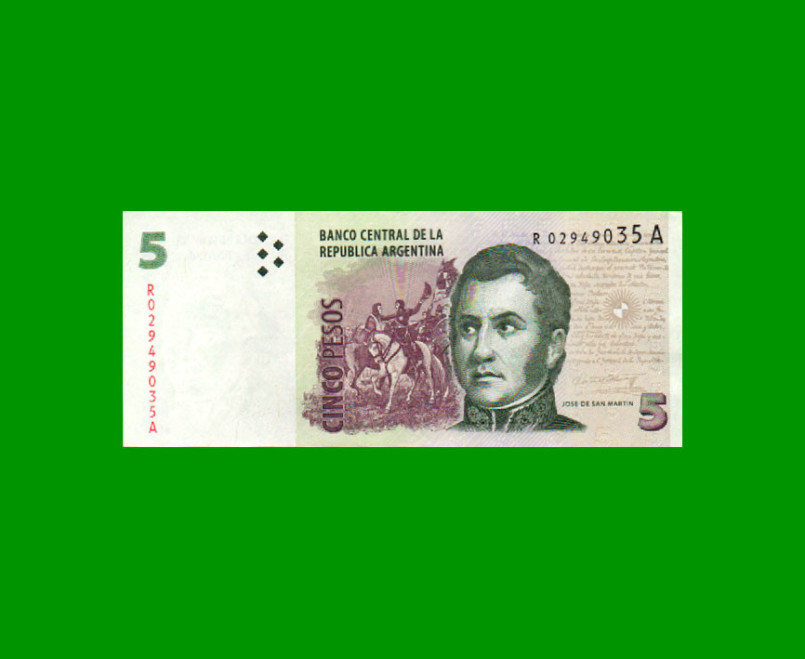 REPOSICION BILLETE CONVERTIBLE SEGUNDO DISEÑO $ 5,00, BOT 3334, ESTADO EXCELENTE.-