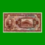 BILLETE DE BOLIVIA 20 BOLIVIANOS, PICK 122, AÑO 1928, ESTADO EXCELENTE.-
