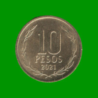 MONEDA DE CHILE 10 PESOS , AÑO 2021 , ESTADO USADA.-