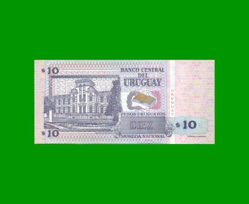 BILLETE DE URUGUAY $10,00 PICK 81, AÑO 1998, SERIE A, ESTADO SIN CIRCULAR.- - Imagen 2