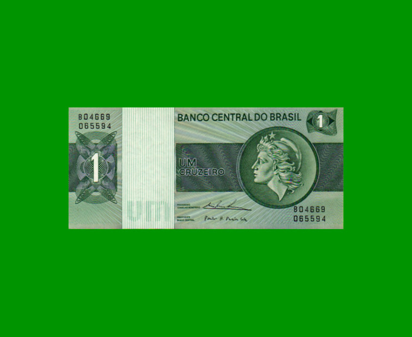 BILLETE DE BRASIL 1 CRUZEIRO, PICK 191Ab, AÑO 1975, ESTADO EXCELENTE+ .-