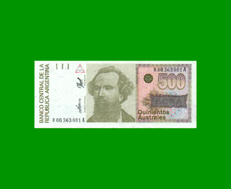 REPOSICION BILLETE DE 500 AUSTRALES, BOT 2852, ESTADO EXCELENTE+ .-